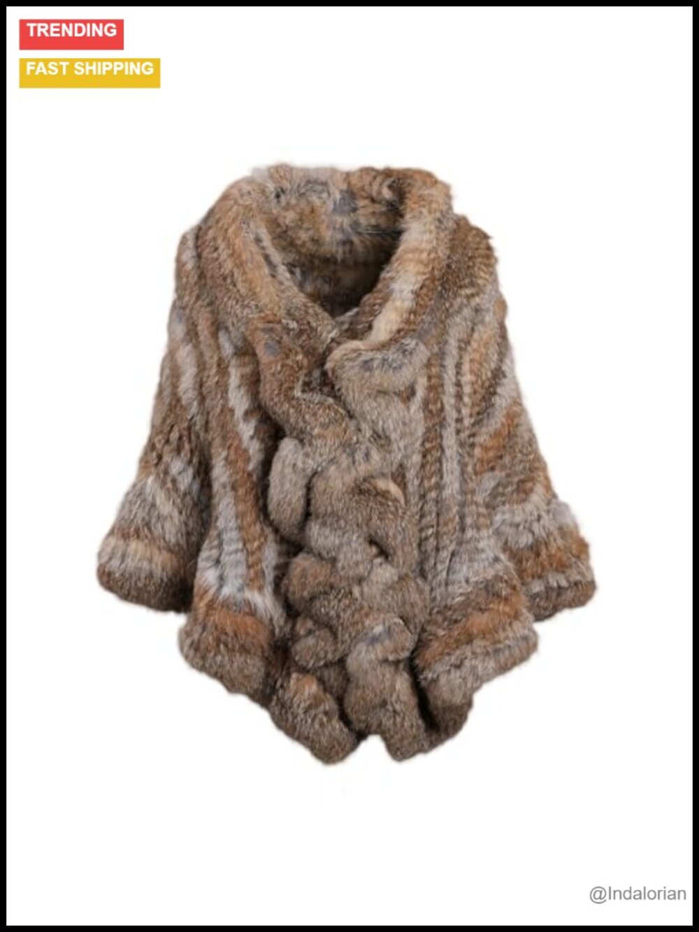 Real Natural Rabbit Fur Hand Knitted Cape Ruffle Wedding Shawl Poncho